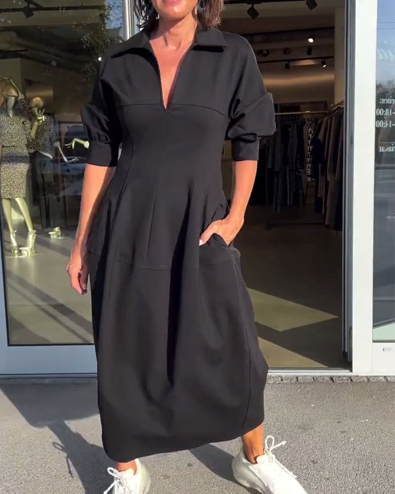 Minimalistische midi-jurk in gestructureerde en moderne stijl