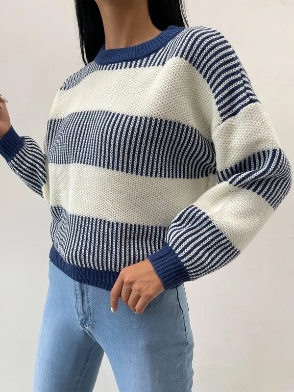 Greta - Dames Radiance Blauw Wit Gestreepte Casual Trui