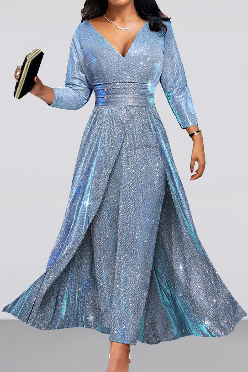 Casual-bronzing-patchwork-v-hals-skinny jumpsuits