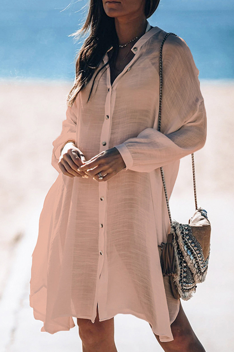 / Casual vakantie effen kleur Gesp Sea-Through Zwembroek omhoog (5 kleuren)