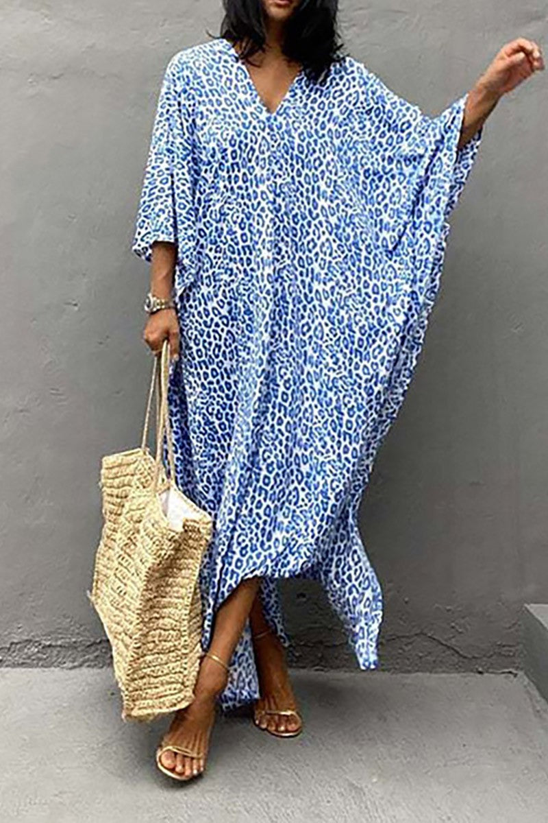 : Blauwe kimono met luipaardprint
