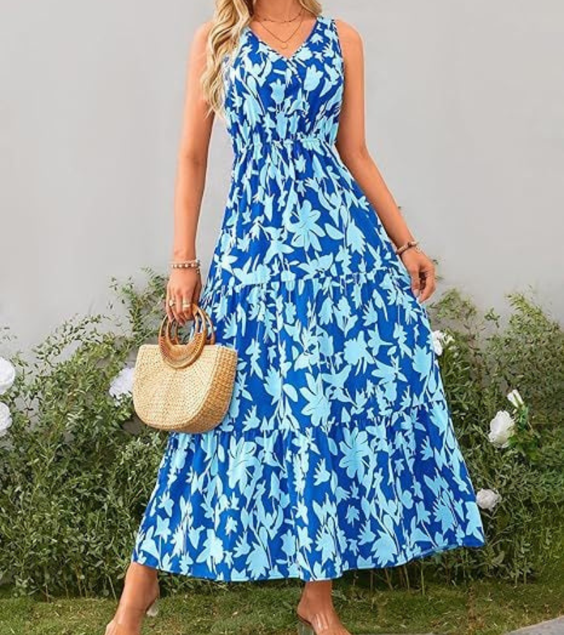 Zomerse midi-jurk zonder mouwen met moderne print voor zonnige dagen