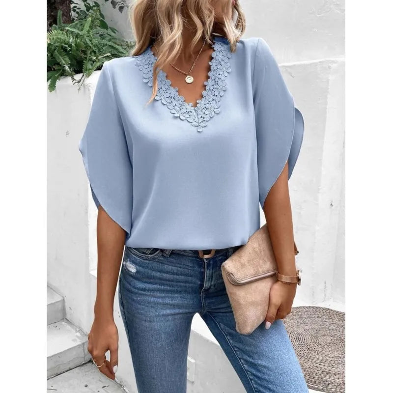 Verda Blouse | Casual V-hals Kanten Blouse