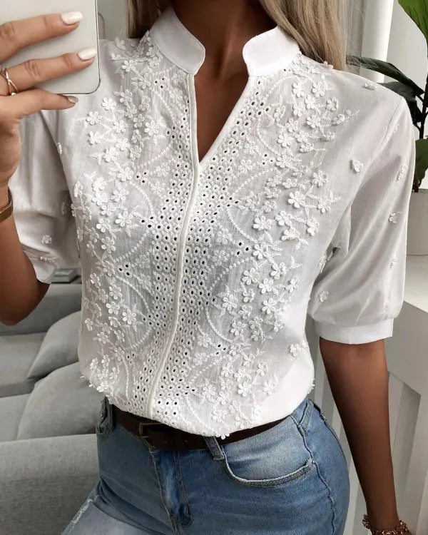 Wybina Blouse | Geborduurde Bloemen Kant Top