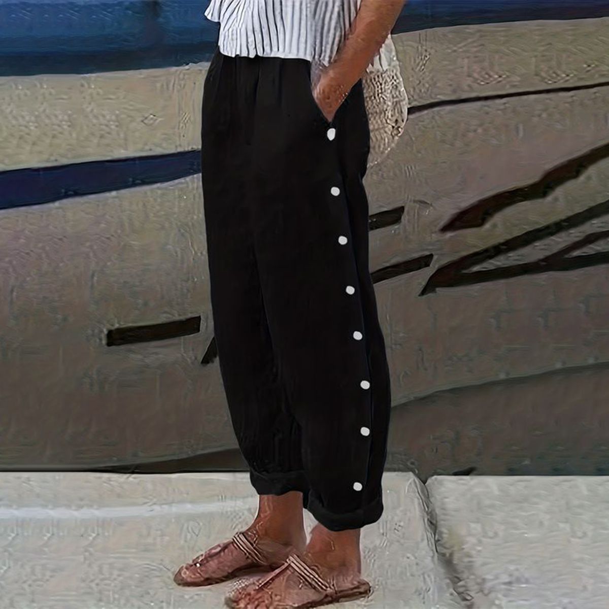 Zwarte broek met enkele steekzak