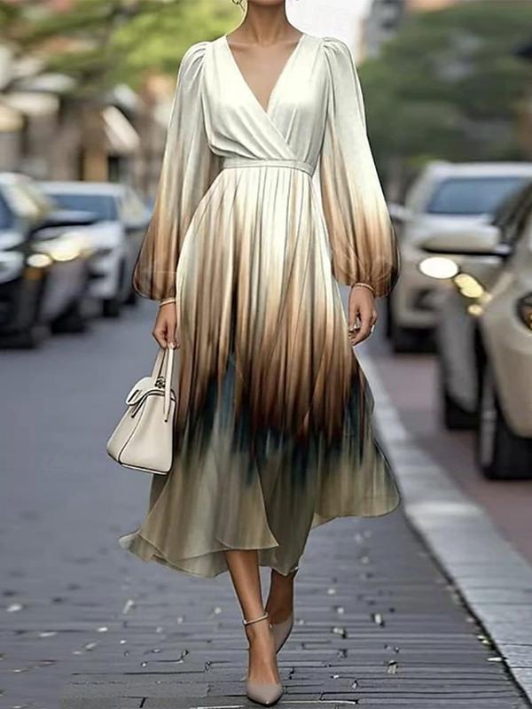 Elegante midi-jurk met gekruiste halslijn en lange mouwen