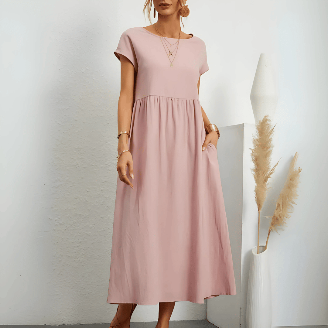 Dames vintage maxi jurk van katoen en linnen