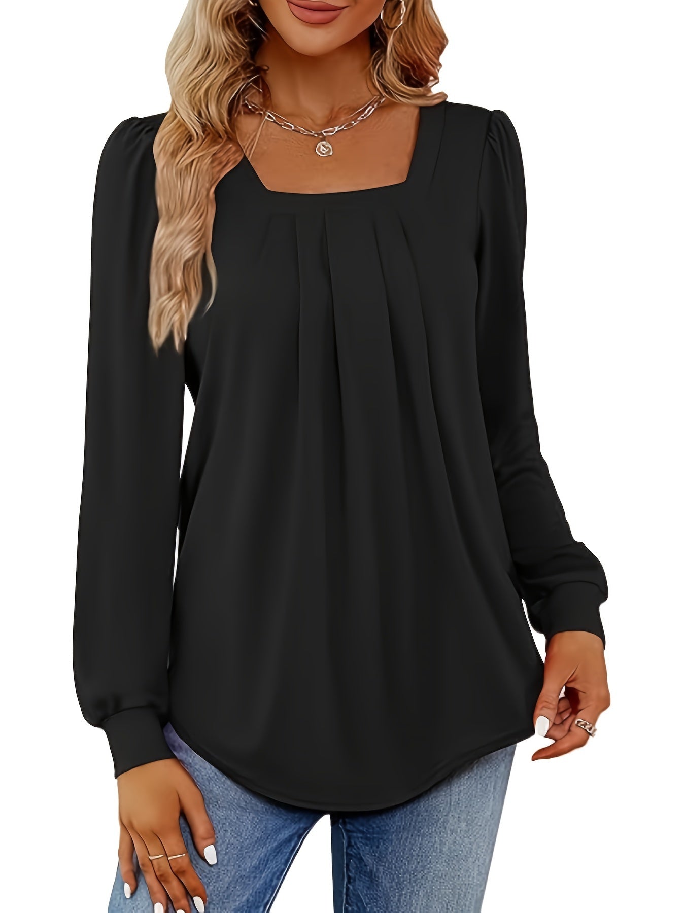 Astralis™ Elegante Blouse met Vierkante Halslijn en Plooien