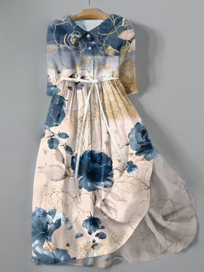 Aliyah - Vintage gebloemde jurk met strikceintuur