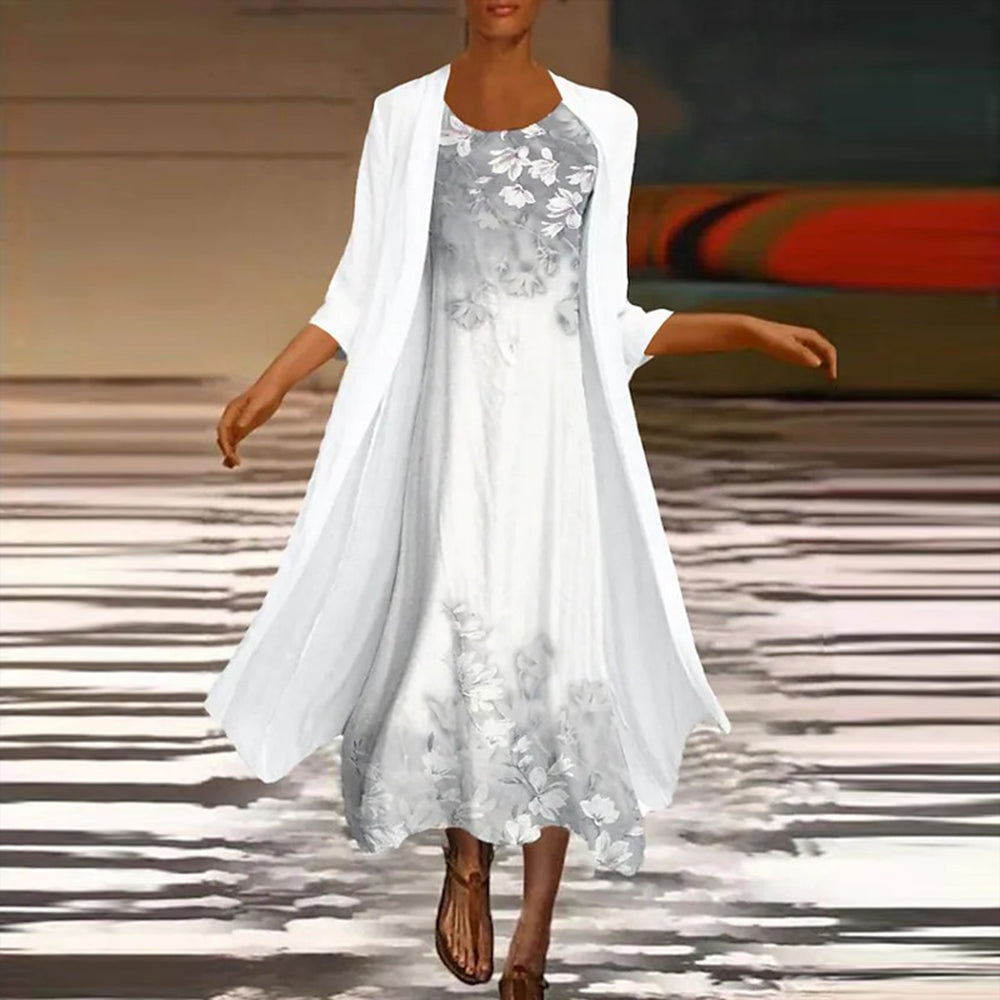 Modieuze lange jurk met bijpassende blouse jas voor vrouwen