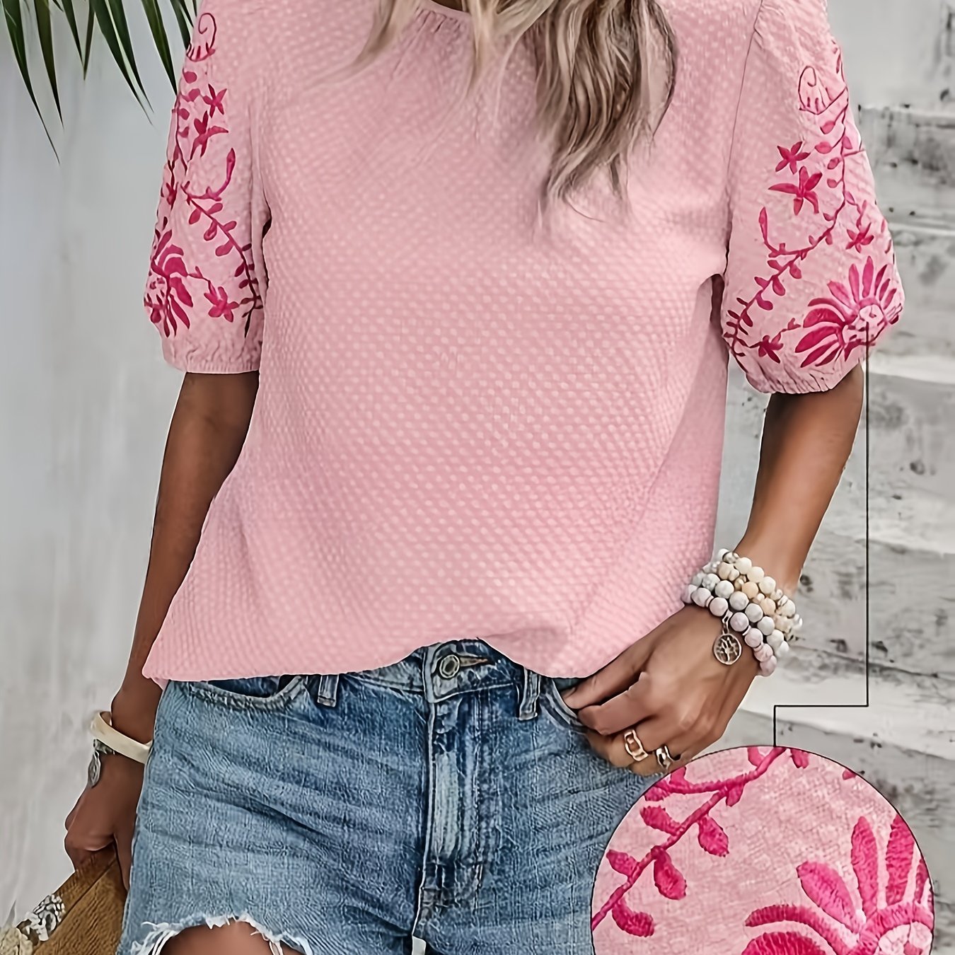 Blouse – Geborduurd Bloemenpatroon & Ademend Materiaal