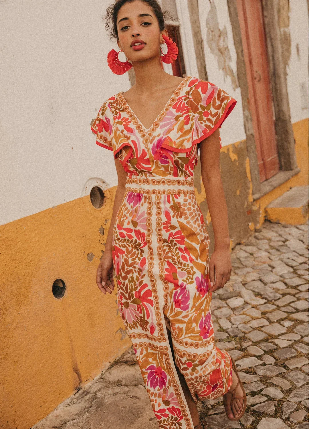 Crystal - Vintage v-hals jurk met bloemenprint