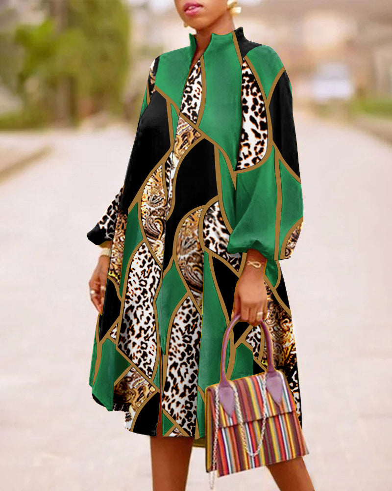 A-lijn Jurk - Eenvoudig - Katoenmix, Gedrukt - Perfect voor Lente en Herfst Vakantie