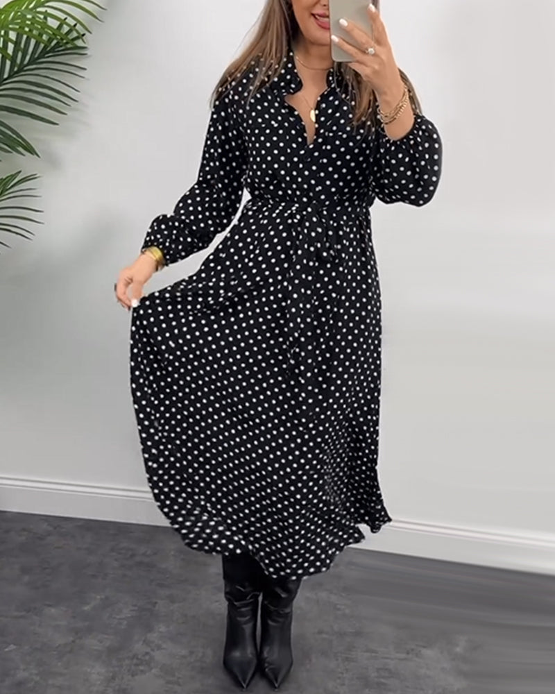 A-lijn Jurk - Elegant Kantoor - Katoenmix, Polka Dot, Veter Sluiting - Perfect voor Lente en Herfst