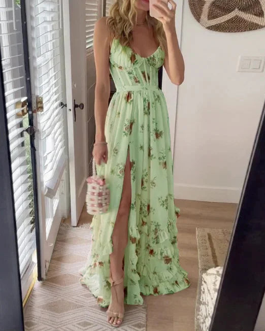 Elodie - Bloemen midi-jurk met kant