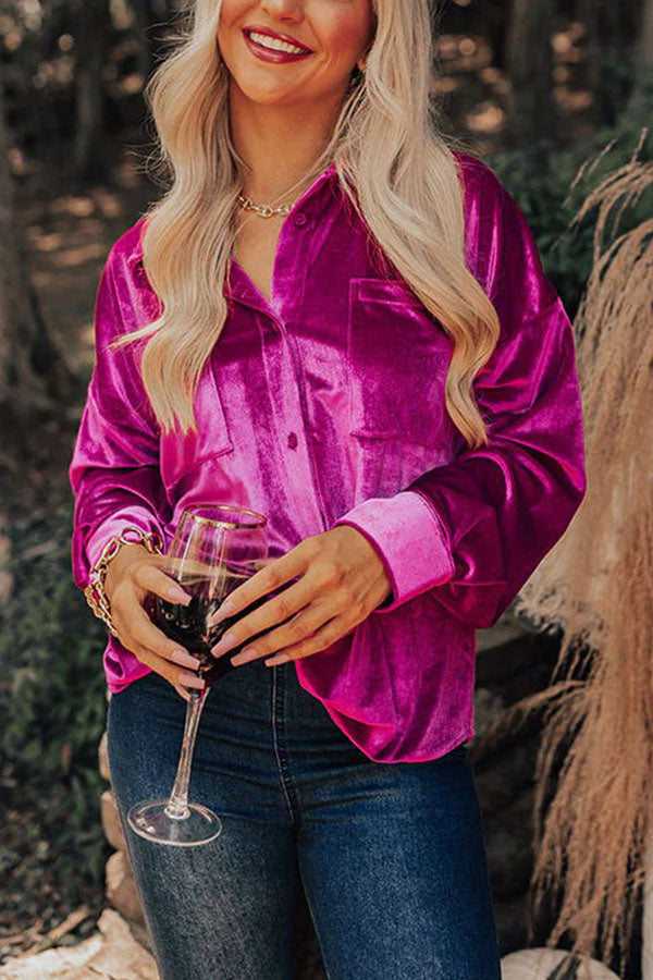 Waldine Blouse | Fluwelen Blouse met Knoopsluiting en Zakken