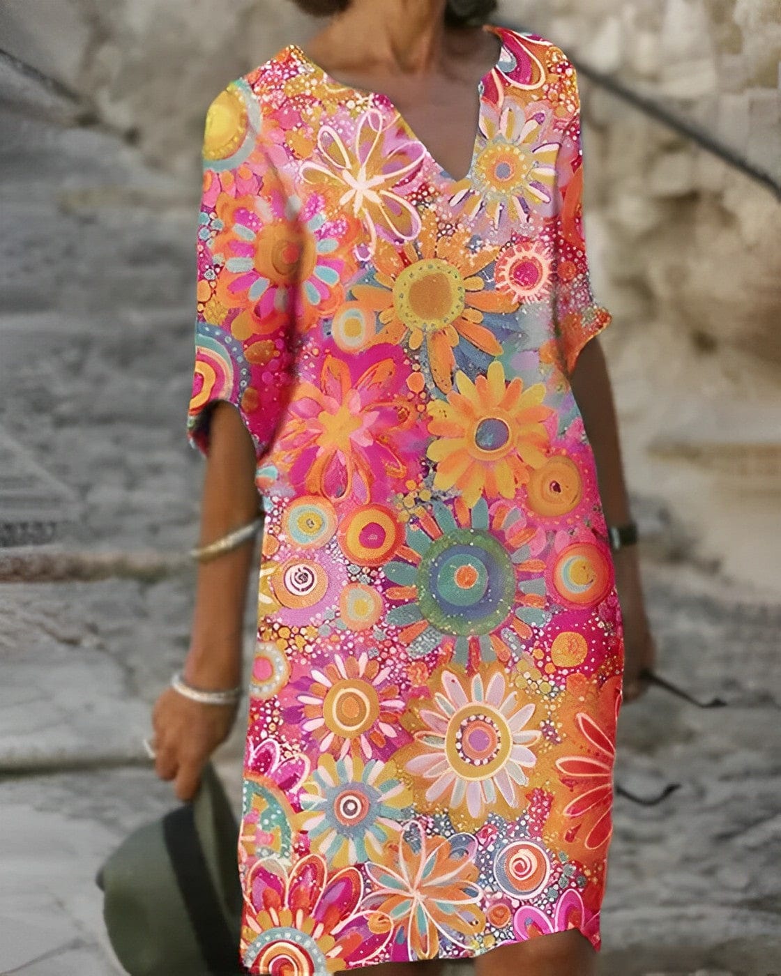 - Modieuze print met halve mouwen