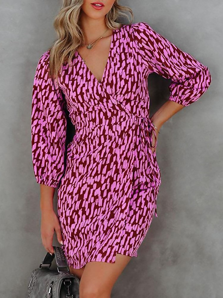 Casual jurk met print en V-hals