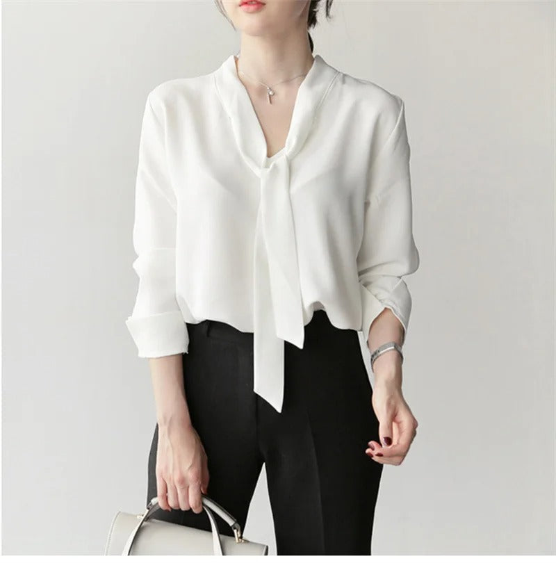 Waya Blouse | Vrouwen Strik Lange Mouw Blouse