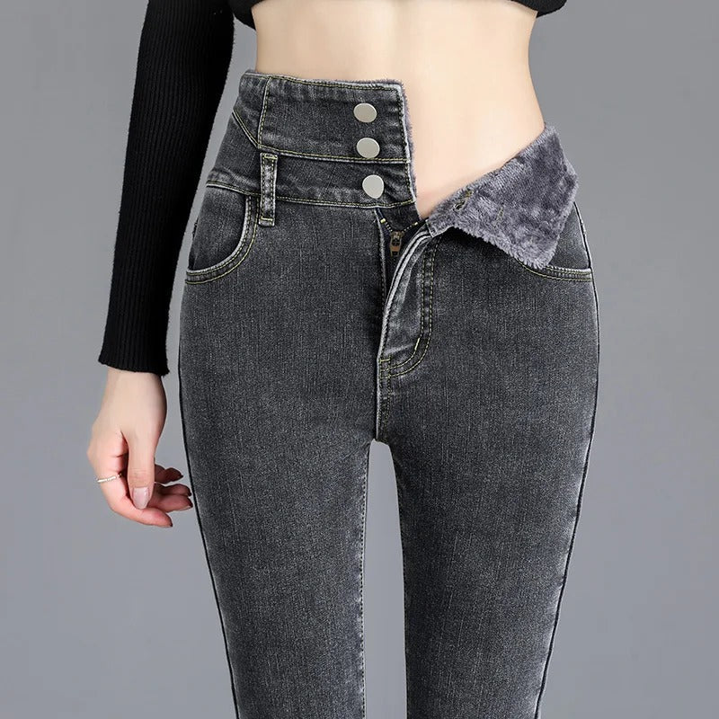 Thermo gestretchte damesjeans