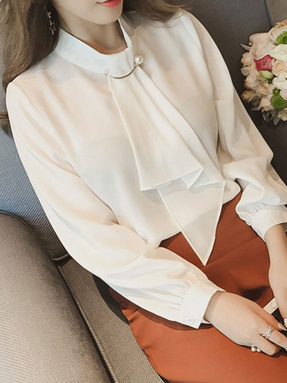 Filine Blouse | Franse stijl chiffon blouse met lange mouwen