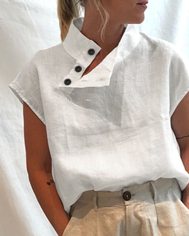 Shalia Blouse | Korte Mouwen Linnen Blouse