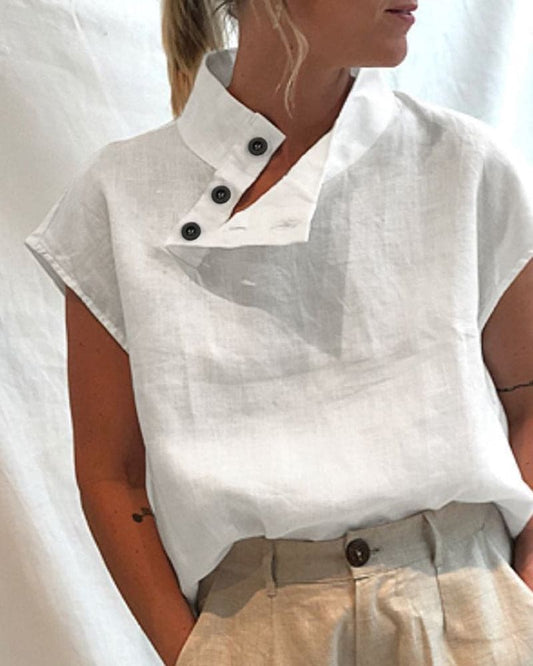 Shalia Blouse | Korte Mouwen Linnen Blouse