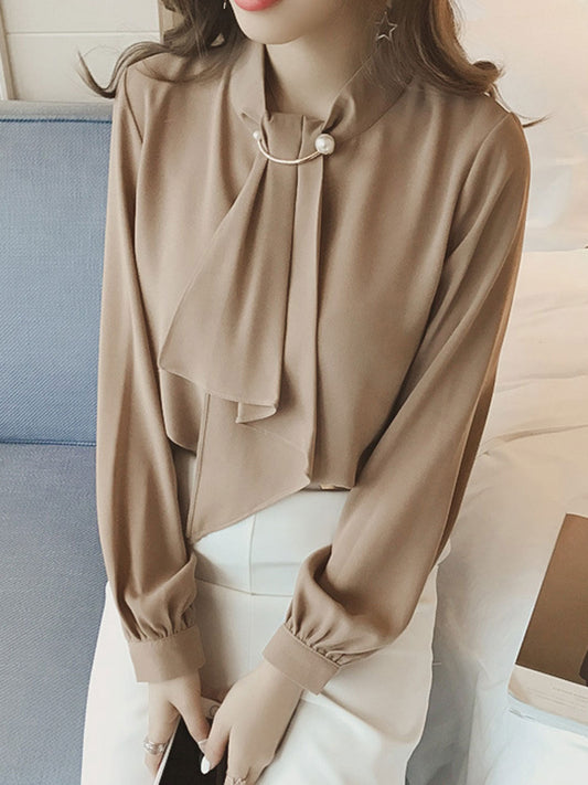 Filine Blouse | Franse stijl chiffon blouse met lange mouwen