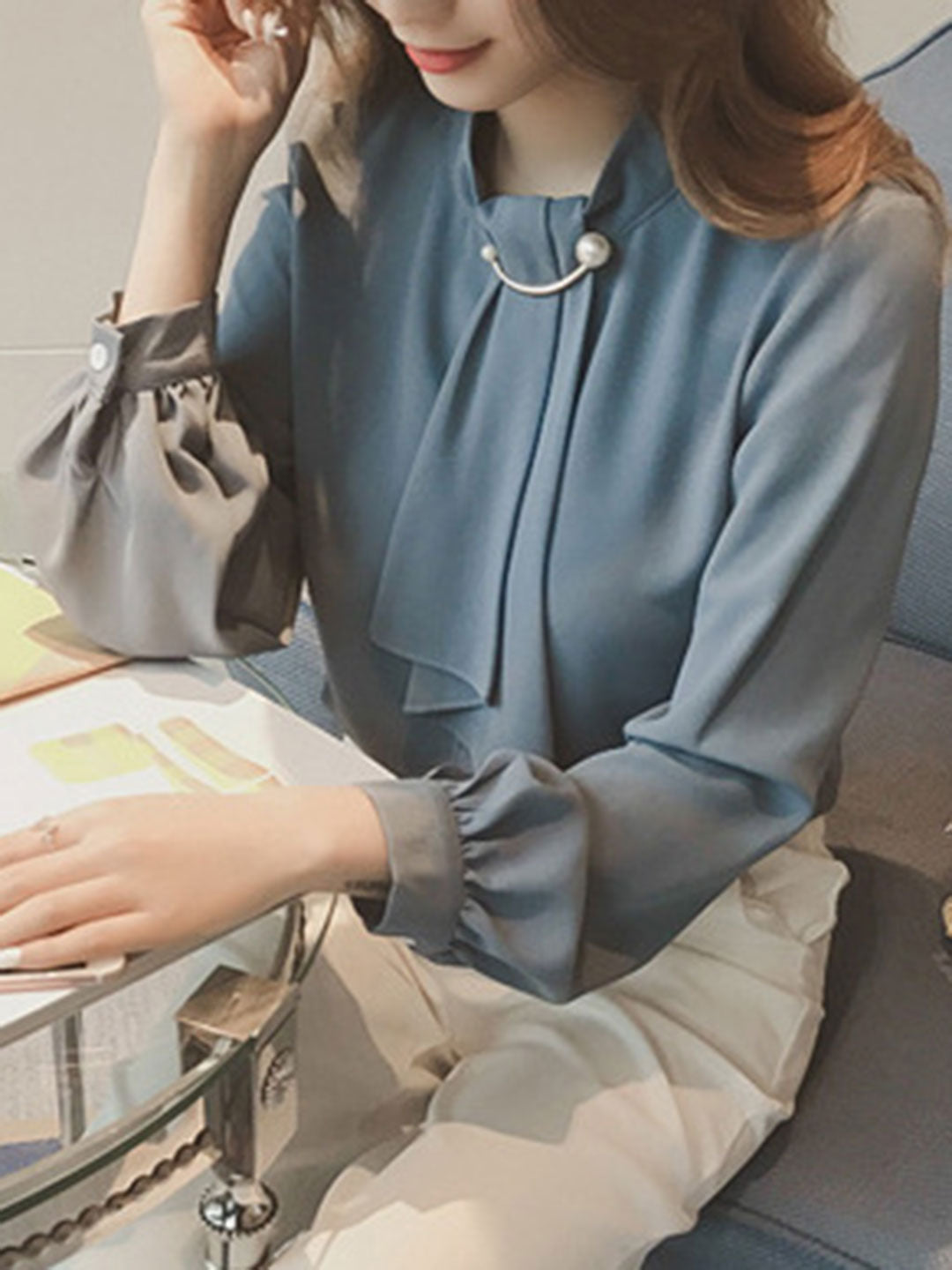 Filine Blouse | Franse stijl chiffon blouse met lange mouwen