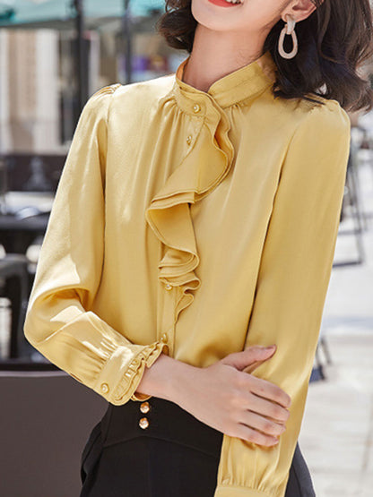 Fiera Blouse | Lange Mouwen Ruffles Kraag Chiffon Blouse