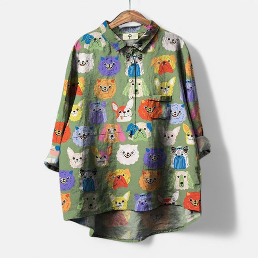 Kivo™ Trendy Blouse met Kleurrijke Artistieke Print
