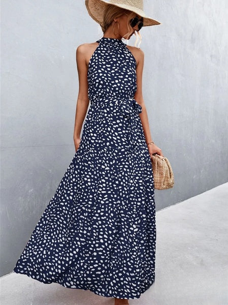Best verkochte jumpsuit met spaghettibandjes en halflange halslijn met golvende stippenprint