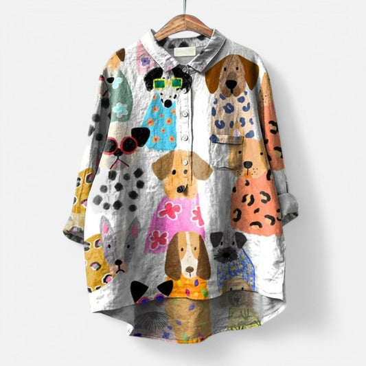 Trendy blouse met kleurrijke artistieke print