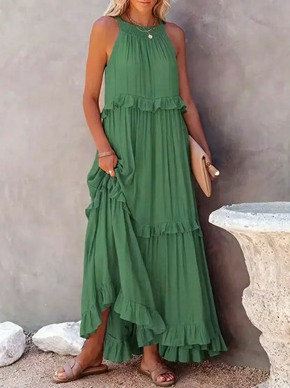 Halter maxi jurk met ruches