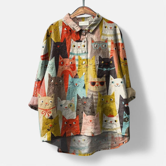 Mavo™ Trendy Blouse met Kleurrijke Artistieke Print