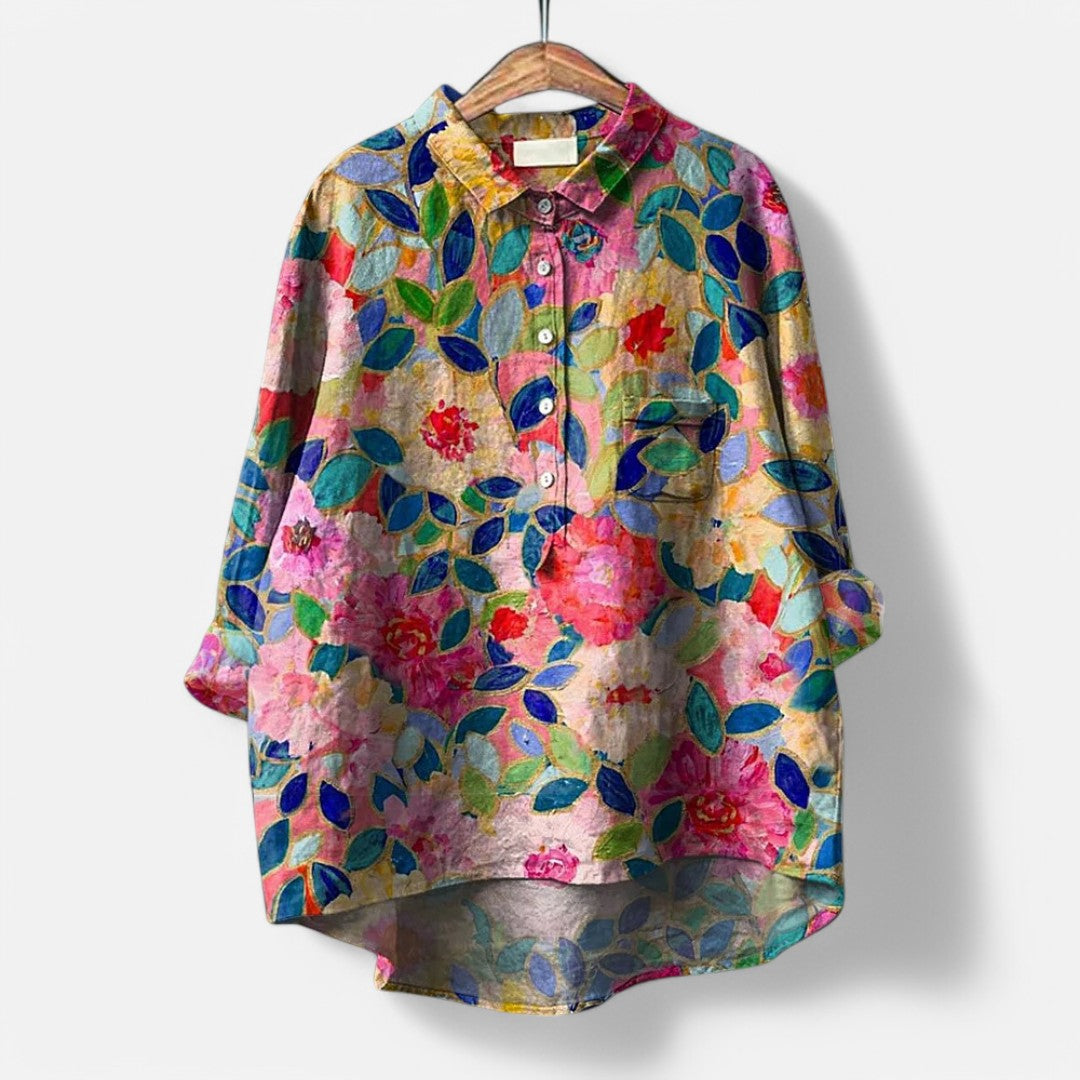 Trendy blouse met kleurrijke artistieke print