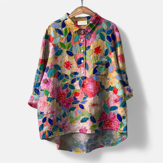 Trendy blouse met kleurrijke artistieke print