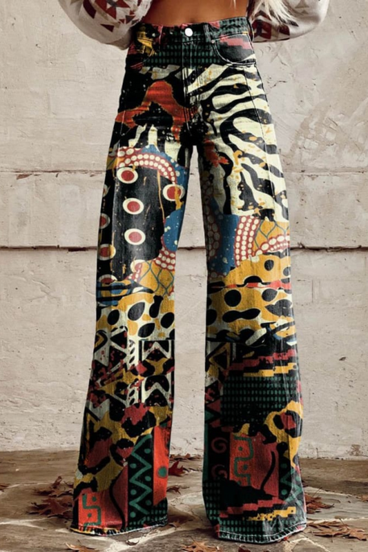 Zoë | Abstracte Wide Leg Jeans | Expressieve Patronen | Premium Denim