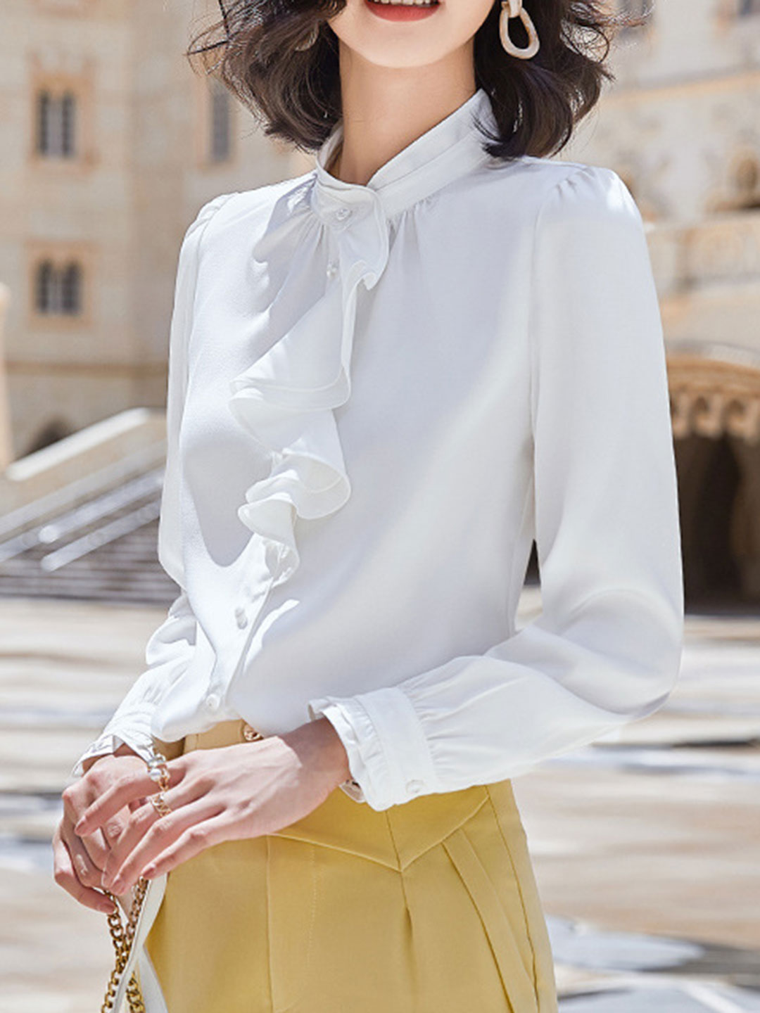 Fiera Blouse | Lange Mouwen Ruffles Kraag Chiffon Blouse
