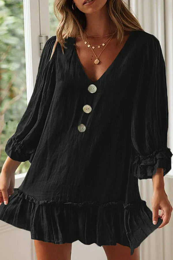Button-down jurk met V-hals