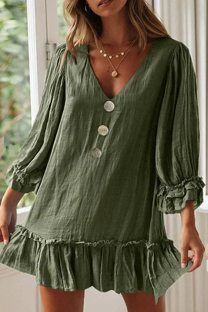 Button-down jurk met V-hals