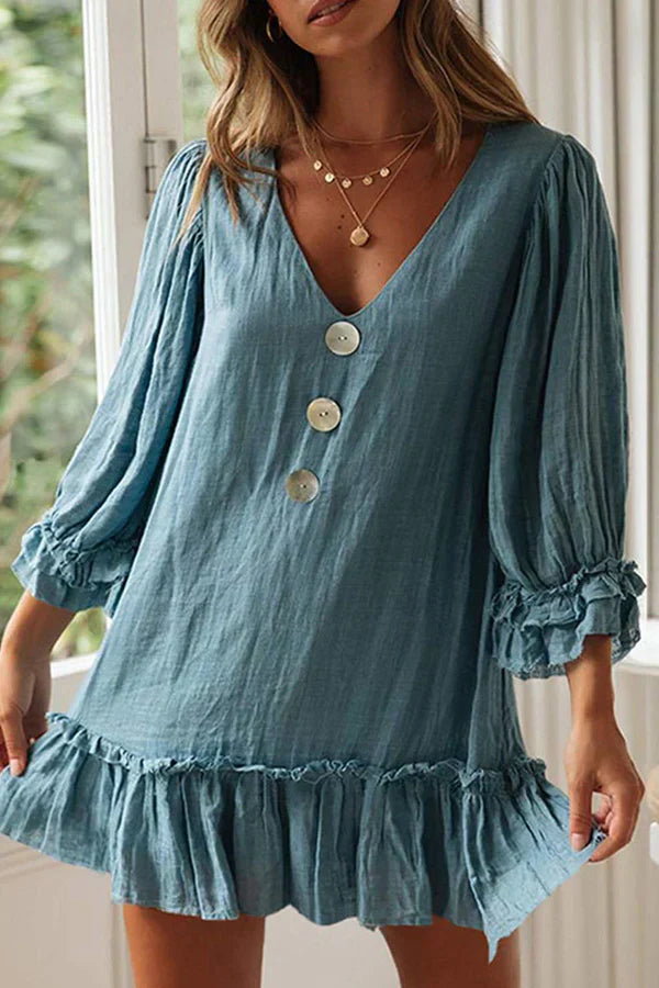 Button-down jurk met V-hals