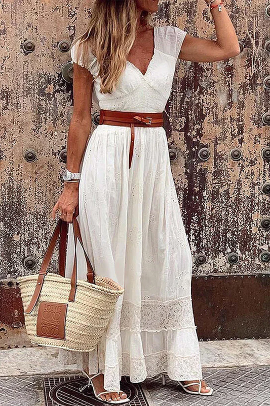 Casual Solid Patchwork V-Neck Waist Skirt jurk
