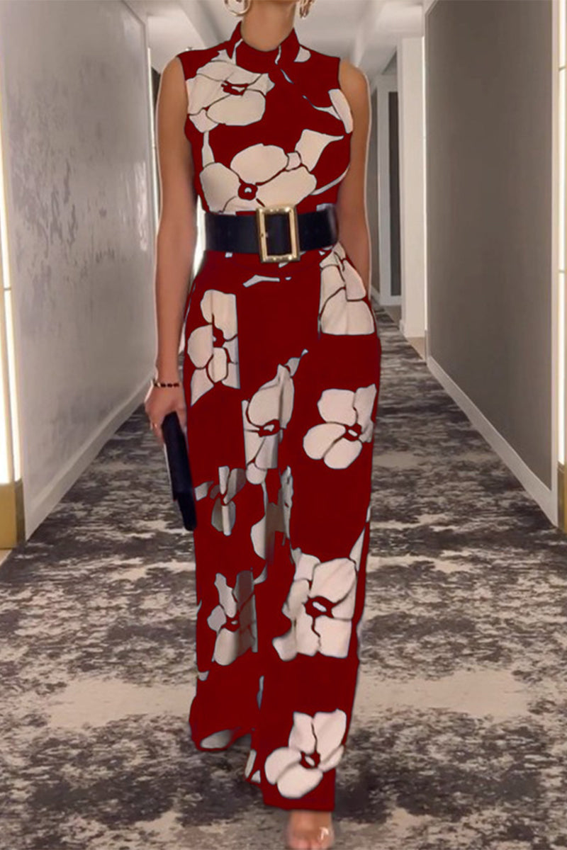 Fashion Casual Print Half-A Turtleneck Sweater Regular Jumpsuit