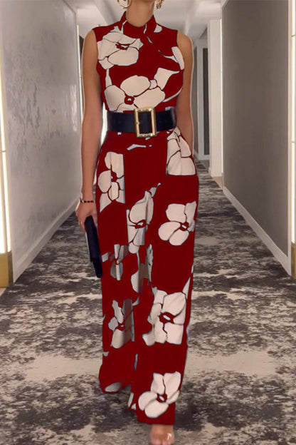 Fashion Casual Print Half-A Turtleneck Sweater Regular Jumpsuit