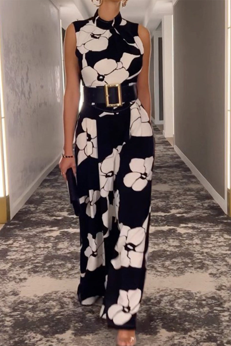 Fashion Casual Print Half-A Turtleneck Sweater Regular Jumpsuit