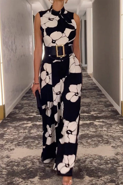 Fashion Casual Print Half-A Turtleneck Sweater Regular Jumpsuit