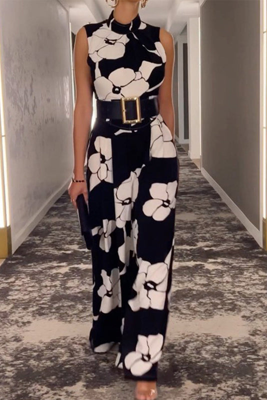 Fashion Casual Print Half-A Turtleneck Sweater Regular Jumpsuit