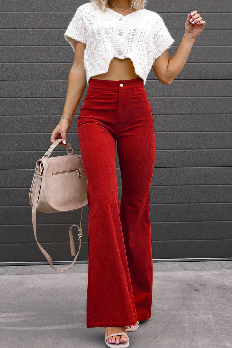 Sexy Casual Boot Cut Mid Waist Wijde Been Broekjes (4 Kleuren)