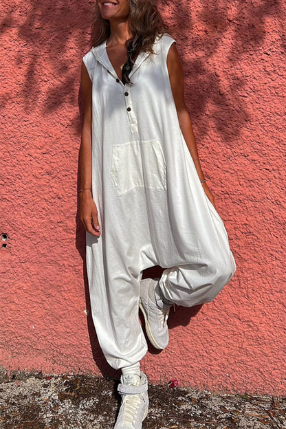 Casual sportswearenÃ Vaste zakken met capuchon en kraag Rechte jumpsuits (3 kleuren)